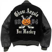 Chaqueta de Béisbol para Hombre, Nueva Moda, Chaqueta Varsity de Cuero de Alta Calidad con Bordado Personalizado, Chaqueta Casual Negra con Letras