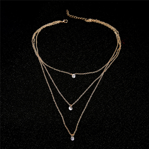 Trendz vente Chaude bijoux 3 couches chaîne avec strass collier ras du cou en plaqué or - Product Image 4