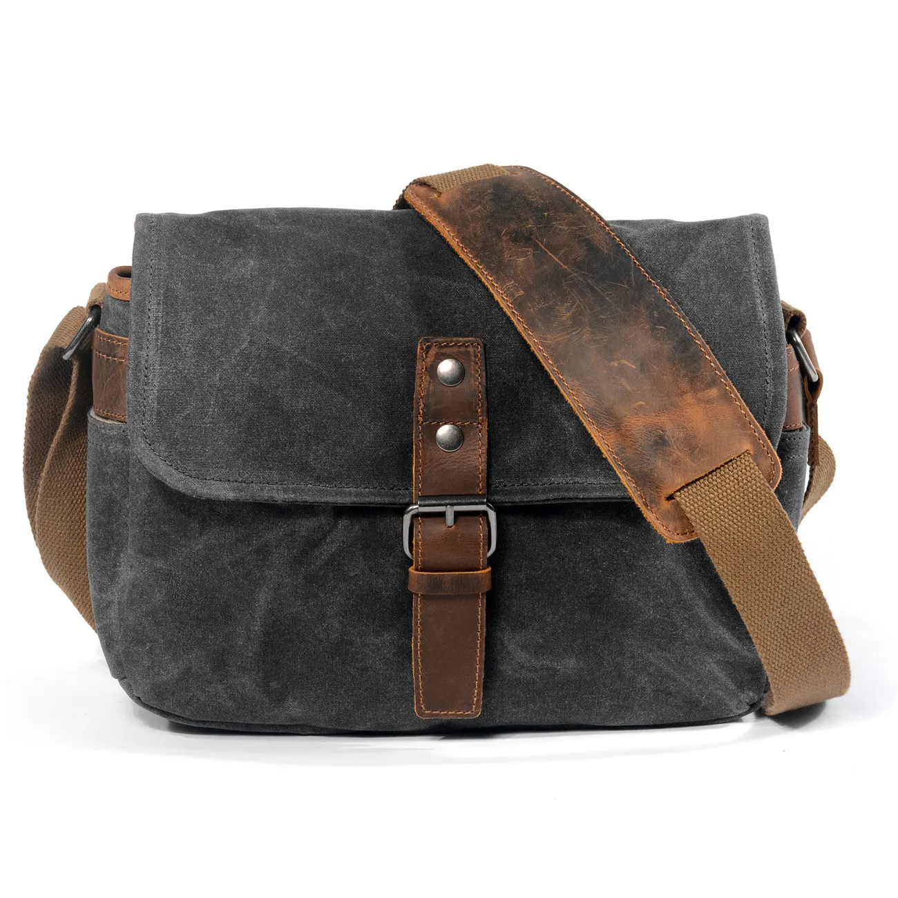 Bolsa transversal de lona masculina, cera de óleo, profissional, à prova d'água, para câmera