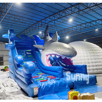Piscine gonflable commerciale à thème requin, toboggan aquatique gonflable bleu, piscine gonflable pour la nage et le plaisir