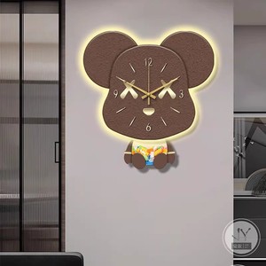 かわいいクマの時計装飾画揺れる静音壁掛け時計寝室リビングルーム静物画 - Product Image 4