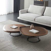 Table basse en noyer nordique : minimaliste, moderne, design, formes uniques, ronde, ensemble créatif pour salon