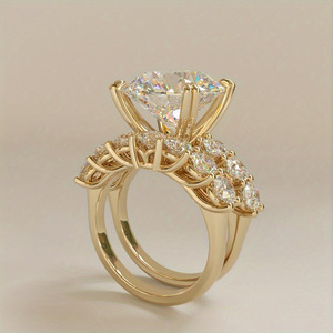 Set di Anelli di Fidanzamento Classici con Zirconi Rotondi a Quattro Punte per Donne, Gioielli alla Moda per Matrimoni e Feste - Product Image 3
