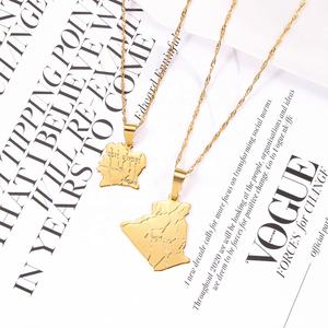 Collares de cadena de acero inoxidable estilo Hip Hop para hombre y mujer, collar con colgante de cobre, África, Países Bajos, países árabes, <span class=keywords><strong>mapa</strong></span>, Color dorado - Product Image 4