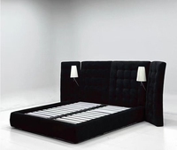 Lit mural réglable de luxe royal européen moderne, base de lit souple en velours et chêne, taille King, durable et solide, pour chambre d'hôtel