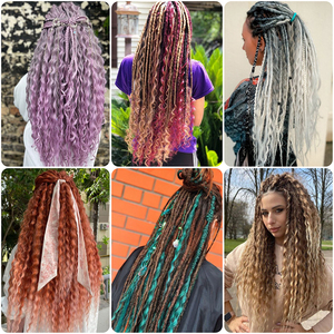 AliLeader Extensions de dreadlocks à double extrémité 24 "Tresses en boîte synthétiques Extrémités bouclées mélangées Style Hippie Boho Wavy DE Dreads - Product Image 6