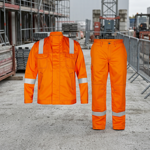 Orange Reflective Safety Set High Visibility Jacket <b>Trousers</b> Construction Utility Uniform Industrial Jobsite Protective Clothing - Product Image 4