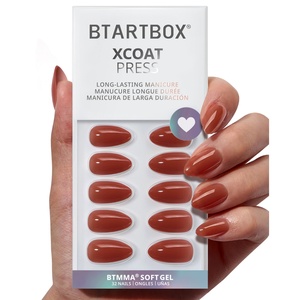เล็บปลอม BTARTBOX เล็บเจลนิ่มสีแดงน้ำตาลแบบเรียบสั้น ขายส่ง แบบกดติดเอง - Product Image 1