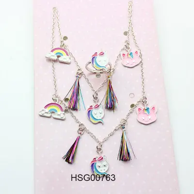 B.PHNE Perhiasan Lucu Kartun Unicorn Kalung Set OEM/ODM Buatan Tangan Kustom Anak-anak untuk Bayi Perempuan Paduan Rantai Pisau Berlapis Perak