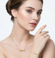Ensemble Collier Symbole Infini Saint-Valentin et Bracelet Breloque Zirconium en Acier Inoxydable Doré Pendentif Bijoux de Mode Femme Cadeau