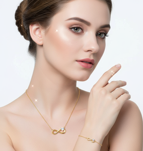 ולנטיין האינסוף שרשרת סמל קסם זירקון צמיד סט זהב תליון זהב נירוסטה תליון נשים מתנה תכשיטי אופנה מתנה - Product Image 2