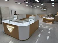Vitrine de présentation de bijoux de luxe peinte sur mesure, blanche/dorée, avec éclairage LED, forme trapézoïdale, YIZHAN YZ-90, pour boutiques et salles d'exposition