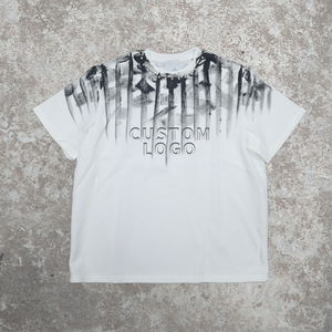 Camiseta Casual Personalizada de Gran Gramaje con Lavado Ácido y Estampado Desgastado, Unisex Oversize con Patrón Rasgado, Poliéster/Algodón Vintage - Product Image 3