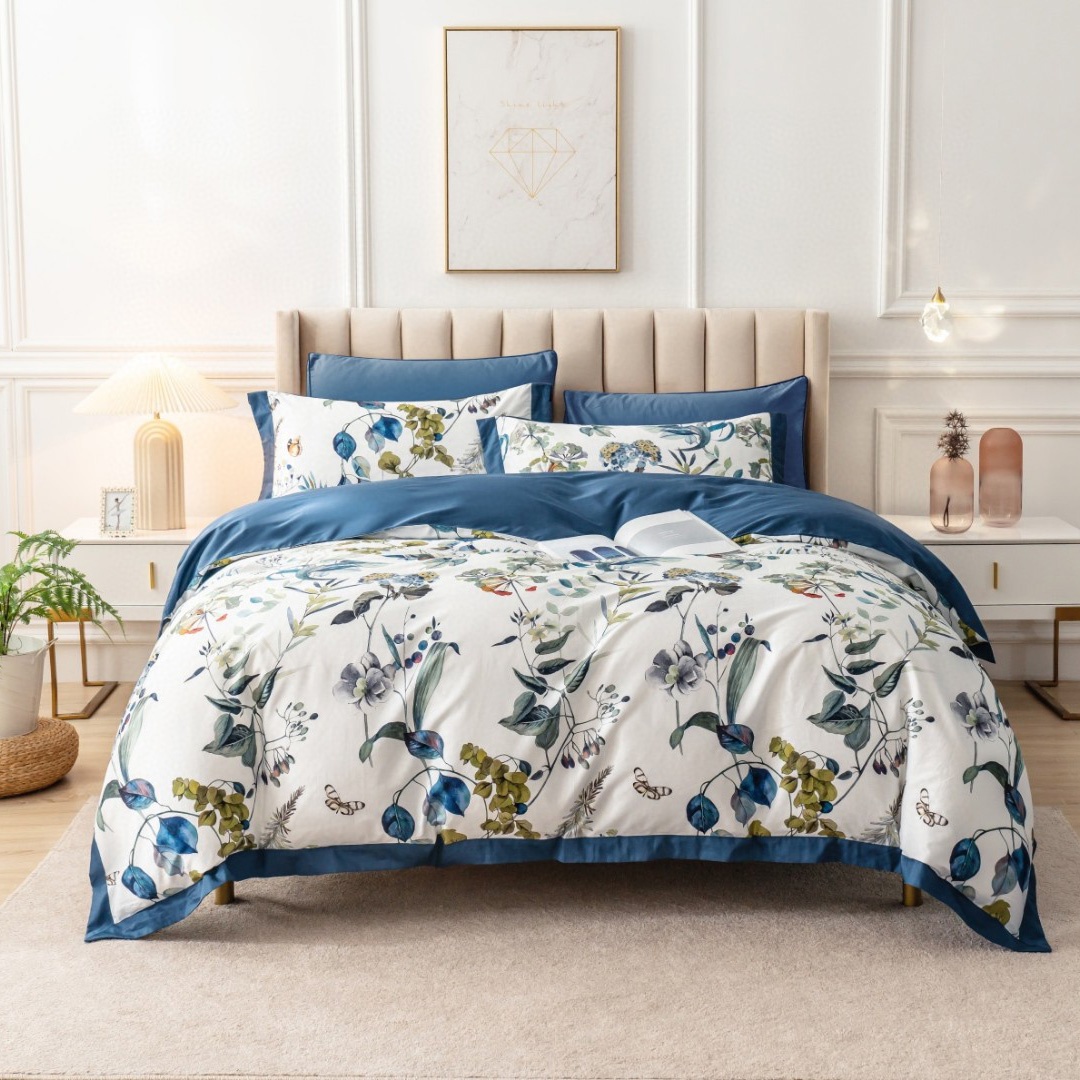 2023 New wholesale pastoral style digital printed flower comforter 100% pure cotton bedding sets