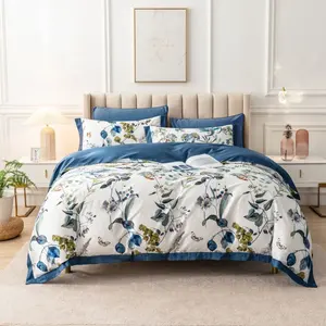 2023 New wholesale pastoral style digital printed flower comforter 100% pure cotton bedding sets