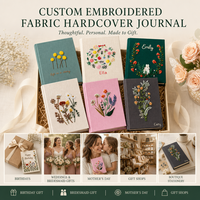 Cuaderno de Tapa Dura con Tela de Lino Bordada Personalizada, A5/A6, 100 Hojas, Cosido con Hilo, Cuaderno Floral Personalizado para Regalo