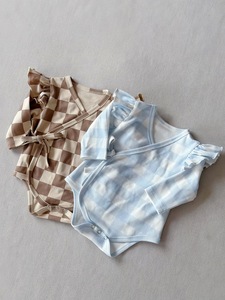 Combinaison bébé à carreaux, à volants, à manches longues, en tricot, douce, pour nouveau-né, style <span class=keywords><strong>kimono</strong></span>, pour le printemps et l'automne - Product Image 5