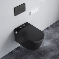 Toilet Pintar Modern Matte Black Dinding Terpasang, Bentuk Panjang, Sensor Kontrol Jarak Jauh, Dudukan Berpemanas, Tangki Air, Toilet Cerdas