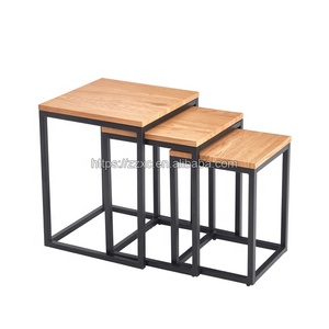 Tavoli da tè quadrati in metallo di piccole dimensioni in <span class=keywords><strong>3</strong></span> pezzi con piano in legno - Product Image 3
