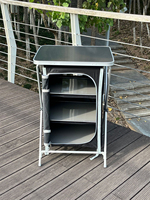 Armoire de rangement de camping pliante portable à 3 étagères Station de cuisine Table de cuisson Armoire de camping avec étagères de rangement