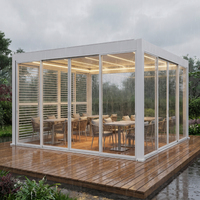 Pergola motorisée en aluminium, système de toiture à lames orientables bioclimatique, imperméable, avec portes coulissantes en verre pour jardin