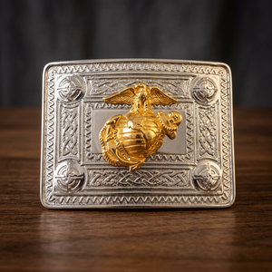 Hebilla de cinturón escocesa Ho Hunts HH-S con diseño celta y distintivo de los Marines de EE. UU., material de latón - Product Image 2