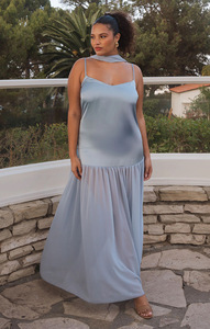 Nina Luxuriöses Schwarzes Satin A-Linien Abendkleid mit Empire-Taille und Transparentem Chiffon Sommer Übergröße Ballkleid für Abschlussball - Product Image 3