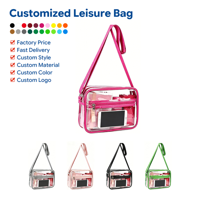OEM ODM Custom Color Trim Clear Crossbody Bag Stadium Approved PVC Transparent Shoulder Bag for Wholesale Bulk Orders