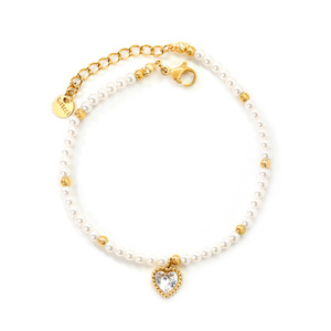 Collier en perles en forme de cœur avec pendentif en zircon, bijoux en acier inoxydable pour femmes, accessoire de mode pour soirée - Product Image 5