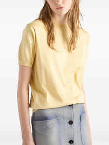 Leduo Customized Women <b>Light</b> Yellow Crew <b>Neck</b> Short Sleeve Knit T-shirt, Summer Breathable Solid Color Casual Knitted for Daily - Product Image 2