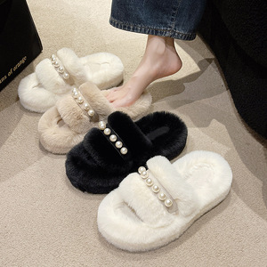 Pearl Hairy <strong>slippers</strong> for Women's Outdoor Wear in the Spring and Autumn of 2026, New Thick Soled Mesh <strong>Red</strong> Cotton <strong>slippers</strong> - Product Image 1