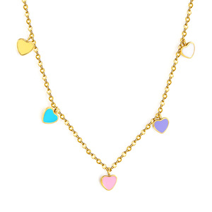 Collar de acero inoxidable con forma de corazón, cadena dorada, colgante multicolor para mujer, regalo de joyería. - Product Image 2