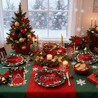 100 pièces de fournitures pour fête de Noël, pour 25 personnes, rouge et vert, vaisselle jetable durable en carton, comprenant des assiettes en papier