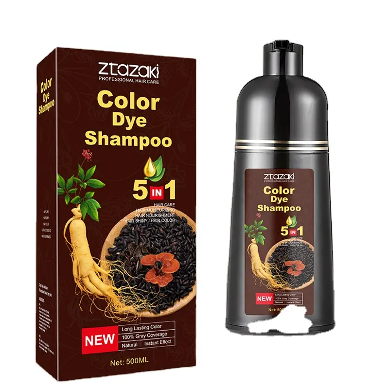 Toptan bitkisel Ginseng 3 In 1 boya şampuanı en iyi bitkisel tayland hızlı sihirli kalıcı kahverengi siyah saç boyası şampuanı
