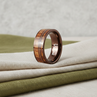 Cincin Tungsten Carbide Coklat Unik 8mm - Inlay Kayu Koa & Senar Gitar, Cincin Kawin Nyaman untuk Unisex