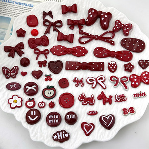 Accessoires de bijoux DIY en forme de nœud rouge et de visage souriant, fournitures d'artisanat en résine plastique pour Crocs, coques de téléphone et accessoires pour cheveux - Product Image 1