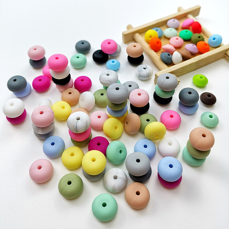New Cute Silicone Abacus Beads Candy Color 14MM Flat Spacer Beads