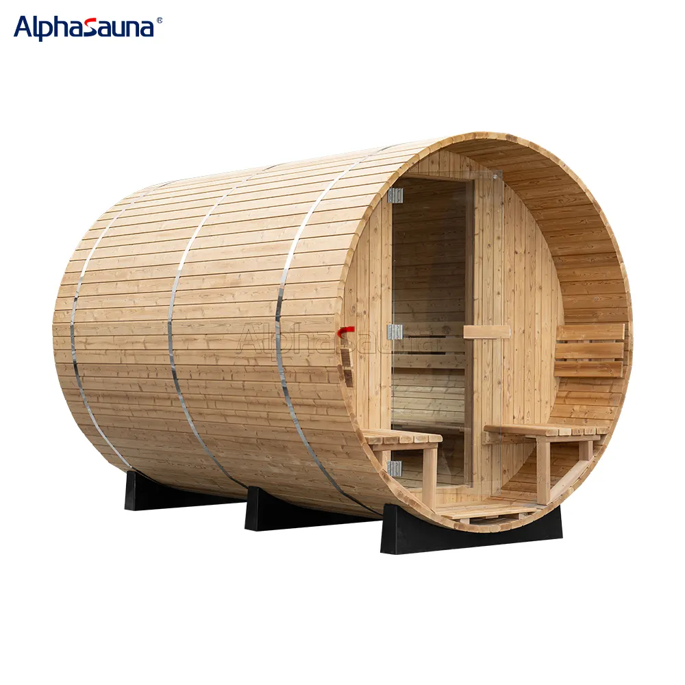 Sauna a ar livre extra larga para 6 pessoas Sauna a barril de madeira térmica dois quartos