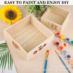 Wooden Storage Boxes Square Lidless Multiple Sizes For Desktop Decorative Storage General Packaging - Product Image 5