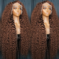 Perruque Lace Front HD 13x4 de 38 pouces, couleur marron chocolat, 100% cheveux humains vierges originaux, bouclés en Deep Wave