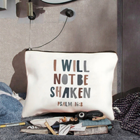 Trousse de maquillage personnalisée avec fermeture éclair, motif verset biblique chrétien 'Je ne serai pas agité', pour voyage, rangement de produits de toilette et cosmétiques, portable