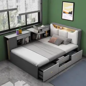 Modern space saving furniture bedroom functional wooded single double storage twin wood beds