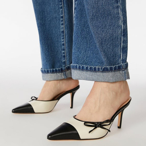 Nouvelles sandales à nœud latéral pour femme, grande taille 45, sexy, à talons aiguilles, bout pointu, style mules patchwork - Product Image 2