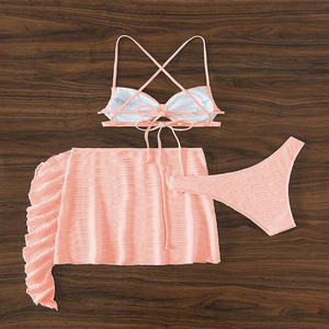 PASUXI 2026 Ensemble de bikini de luxe sexy trois pièces, maillot de <span class=keywords><strong>bain</strong></span> push-up uni, dos nu, vêtements de plage pour femmes, vente en gros de maillots de <span class=keywords><strong>bain</strong></span> - Product Image 5