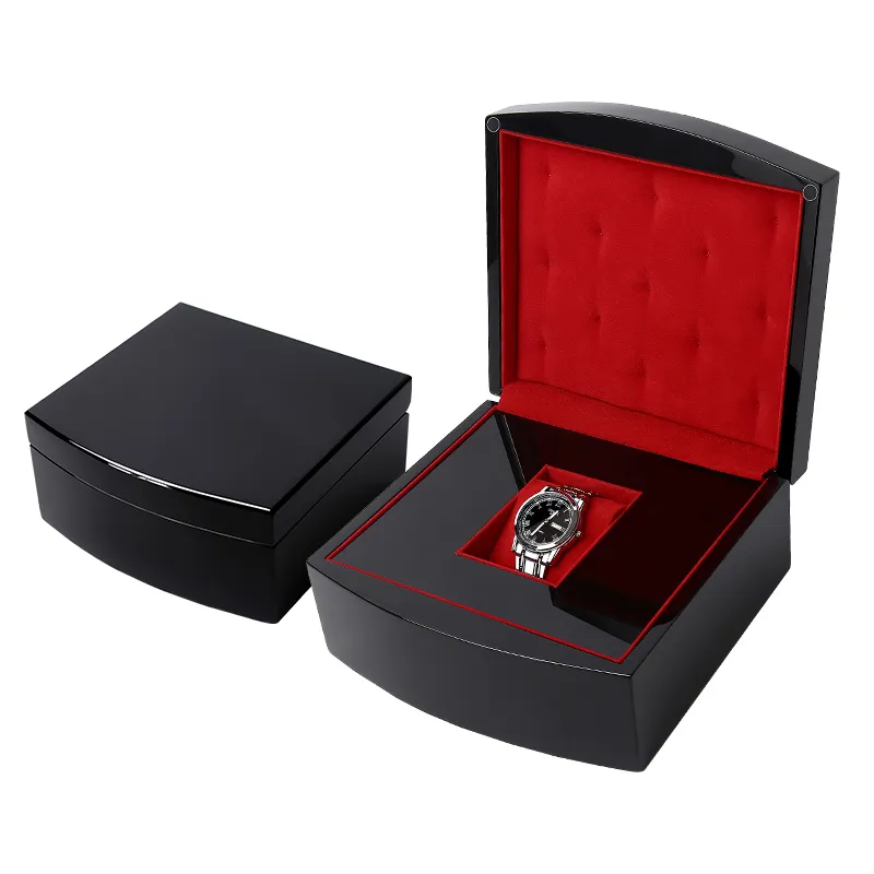 High quality luxury Custom Watch packaging Logo black Piano paint wood watch Luxury Case Custom Wood Watch Box