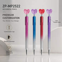 Crayon mécanique personnalisé avec logo, 0,5 mm, 0,7 mm, motif cœur, ZP-MP2522, corps à grille diamantée, papeterie Kawaii pour cadeaux scolaires en gros