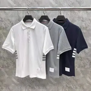 Kaus Polo Lengan Pendek YKH Kaus Golf Pakaian Golf 100% Katun 220G Rajutan Kaus Bergaris Kaus Pria