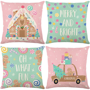 Wholesale Christmas 4Pcs Throw Pillow Covers Polyester Linen Texture Snowman Buffalo Plaid Printed Square Decor Cushion Covers - Product Image 5