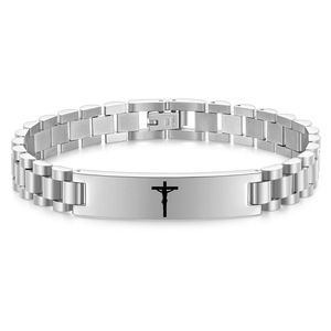 Croix géométrique ronde 10 mm, bijoux religieux pour homme, cadeau, ton argenté doré - Product Image 3