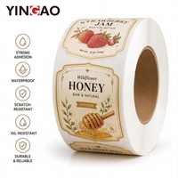 Rouleau d'étiquettes adhésives personnalisées pour pots de miel, résistantes à l'eau et aux rayures, écologiques, pour pots de confiture de fraises et bocaux de cornichons